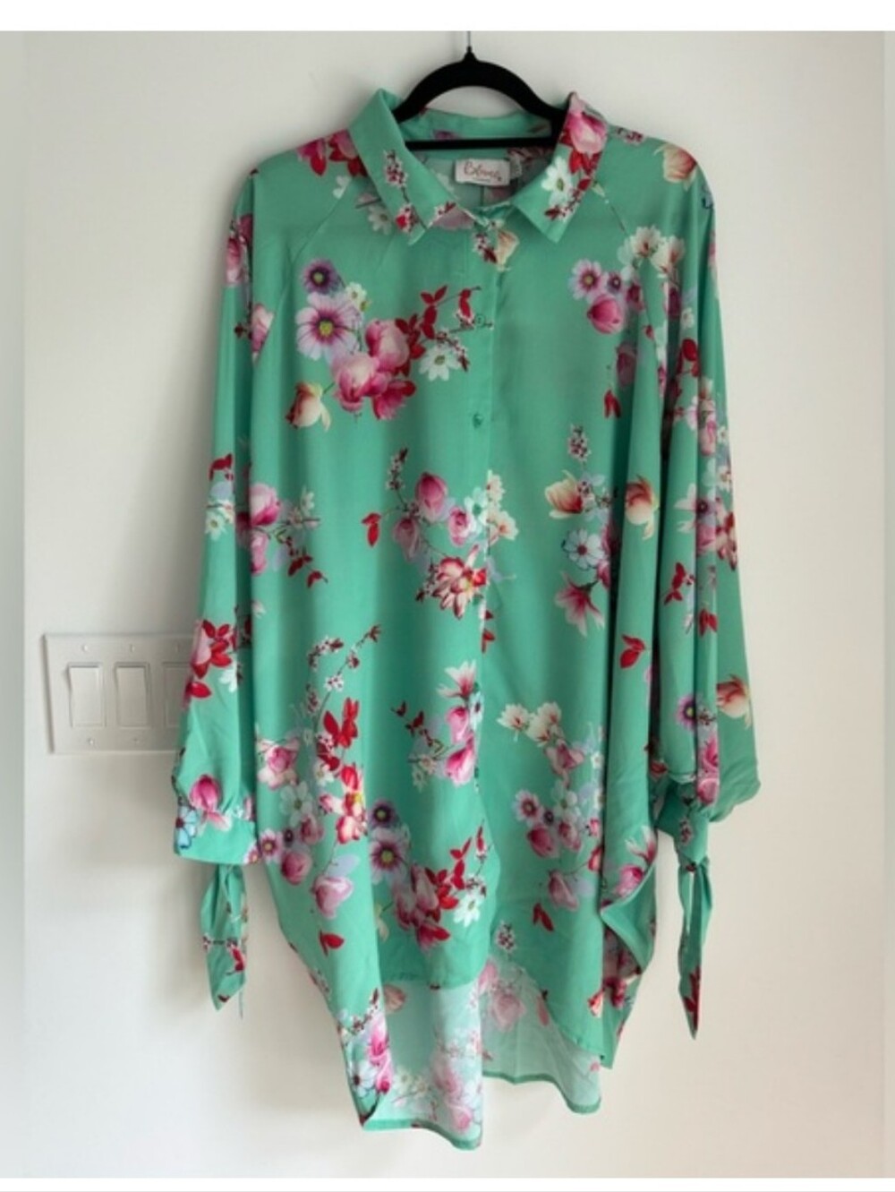 Blume London Oversized Floral Tunic Blouse, Mint Green Hi-Low